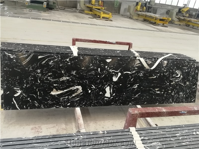 Black Silver Engineered Marble Slab For Top, Wall Tile