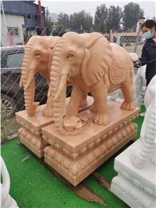 Red Marble Hotel Outdoor Stone Carving Elephant Sculpture