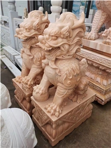 Red Sunset Marble Chinese Dragon Sculpture Landscape Statue