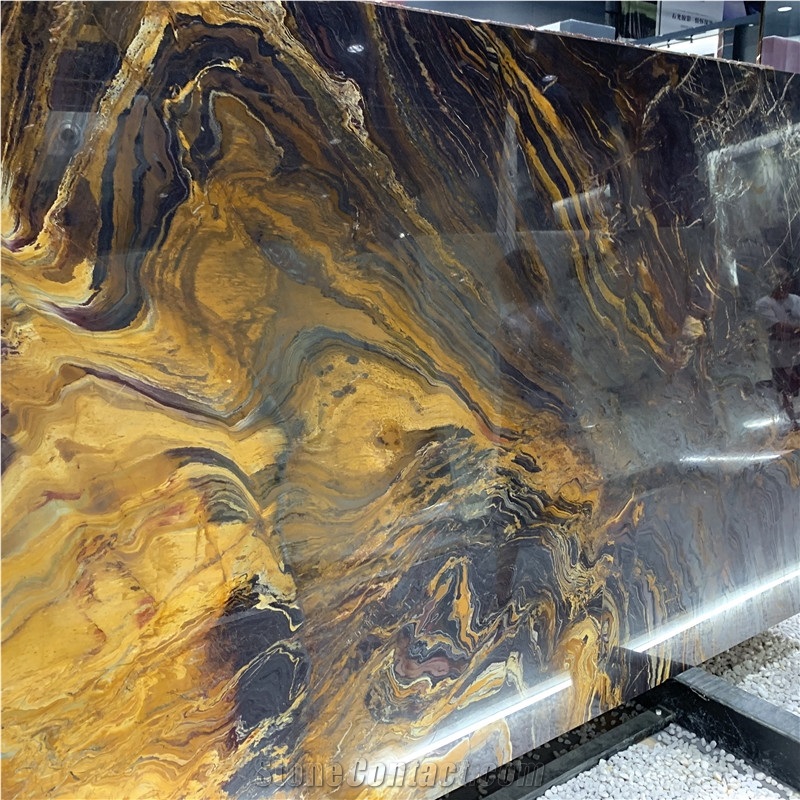 Brazil Golden Exotic Stone Bookmatched Slabs For Hotel Lobby
