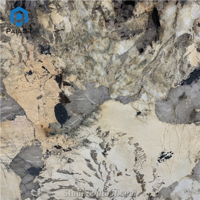 Luxury Snow Mountain Gold Quartzite Slab For Background Wall