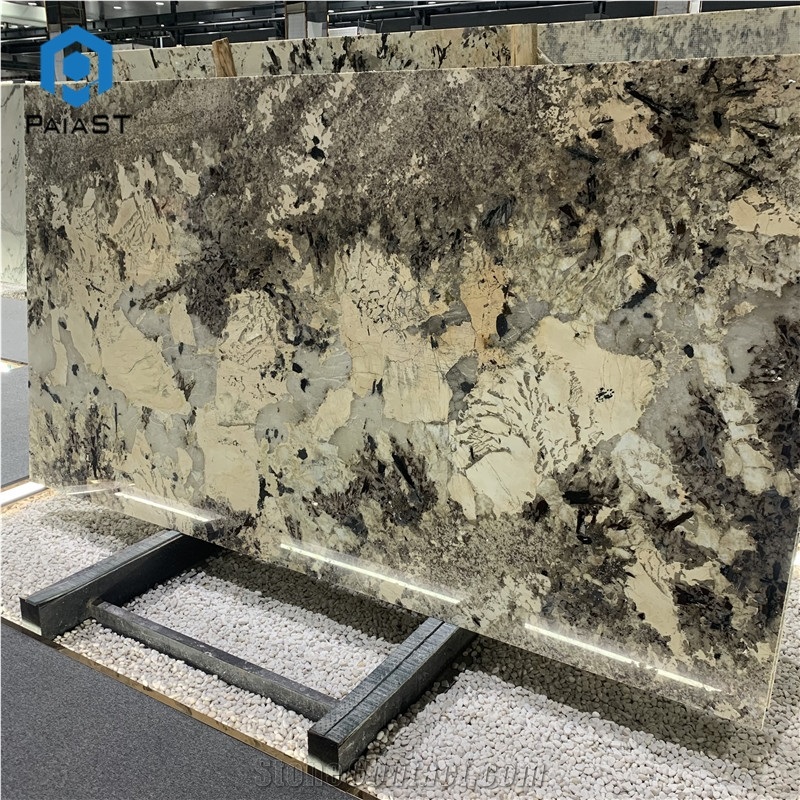Luxury Snow Mountain Gold Quartzite Slab For Background Wall