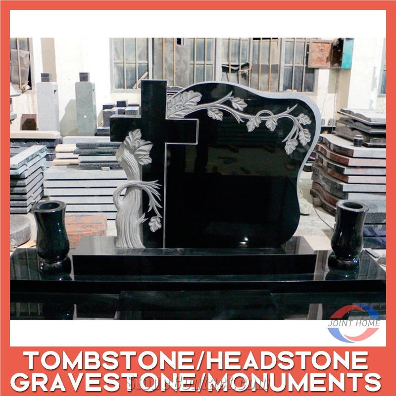 Cheap G654 Shanxi Black Granite Cross Tombstone Headstones
