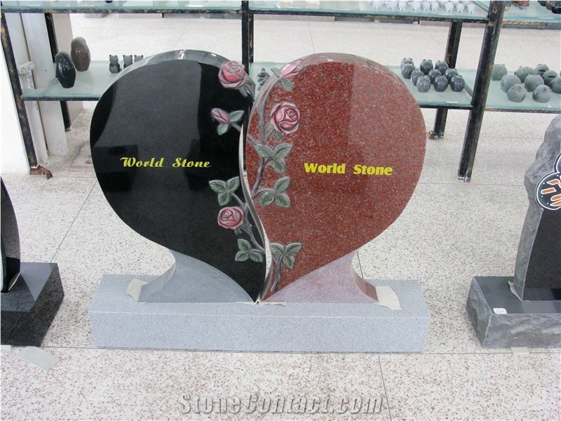 Engraved Red Granite Heart Headstones Tombstone Monument