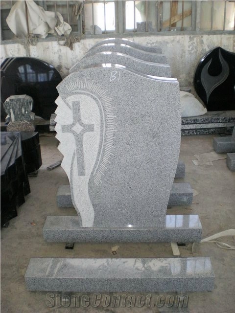G633 Grey Cemetery Upright Headstone Gravestone Monument