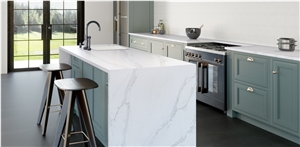 Popular Style White Calacatta Quartz Kitchen Tops