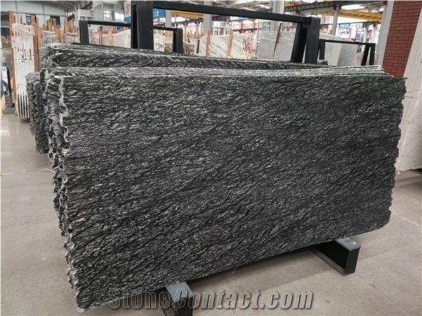 Silver Black Markino Granite Slabs, India Grey Granite
