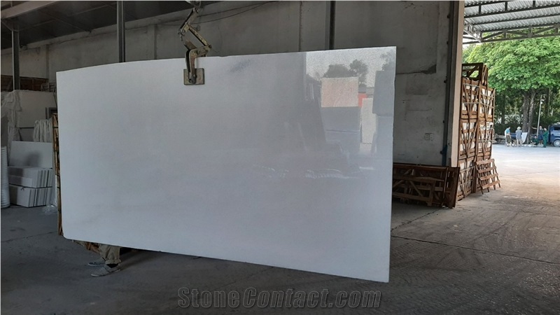 Polished Crystal Pure White Marble Slab From Vietnam