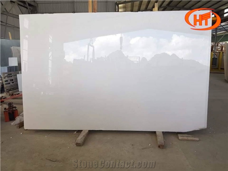 Polished Crystal Pure White Marble Slab From Vietnam
