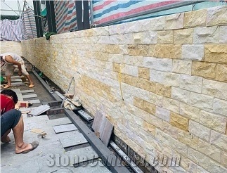 Yellow Marble Stone Mushroom Wall Stone Cladding