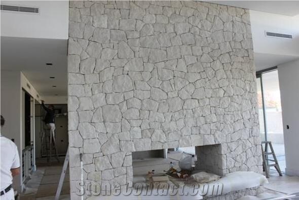 China White Sandstone Cultured Stone, Tumbled Free Style Wall Cladding
