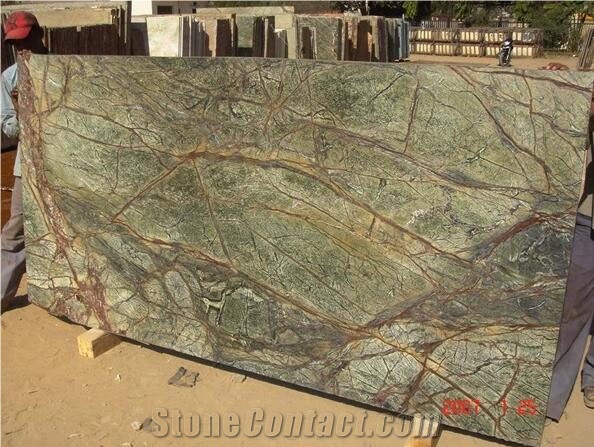 Rain Forest Green Marble Slabs, Green Polished Marble