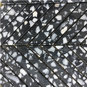 Black Terrazzo Chevron Bathroom Floor Mosaic Tile Pattern 