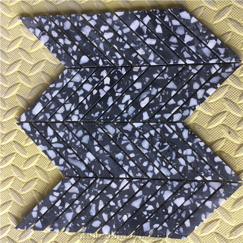 Chevron Light Grey Terrazzo Tile Ktichen Floor Pattern Tile