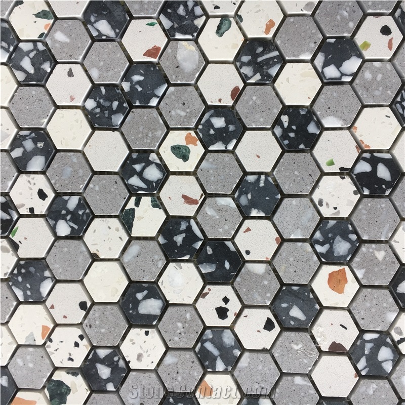 Mixed Hexagon Terrazzo Kitchen Backsplash Wall Mosaic Tile 