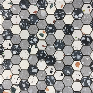 Mixed Hexagon Terrazzo Kitchen Backsplash Wall Mosaic Tile