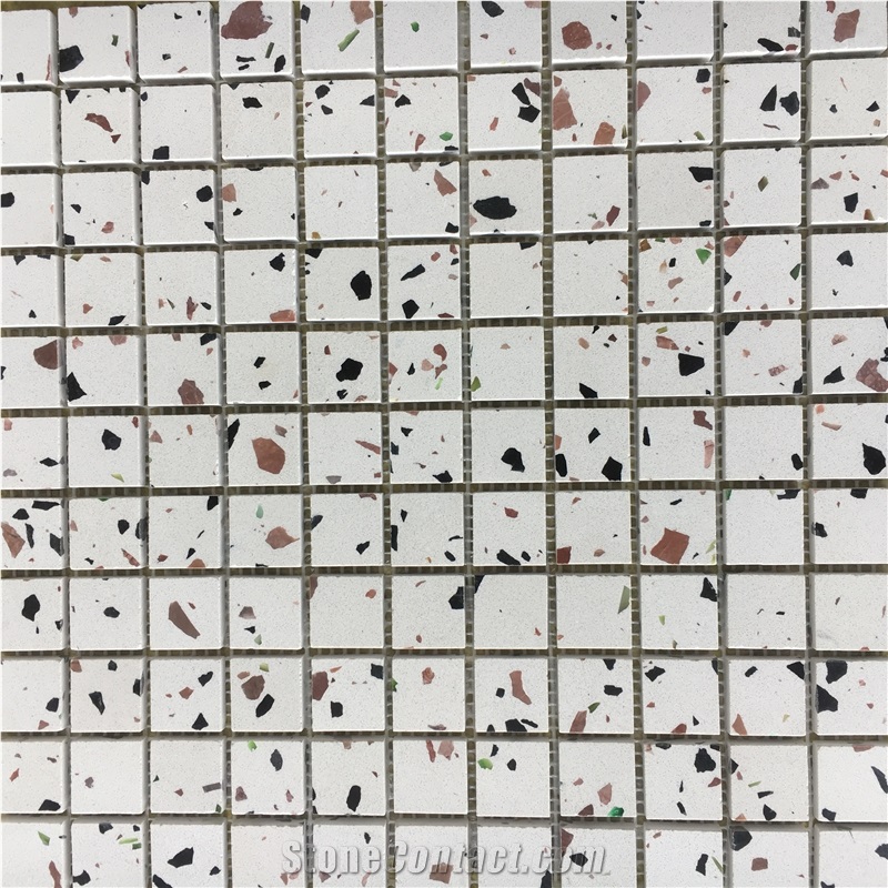 Square White Terrazzo Backsplash Mosaic Kitchen Floor Tile 