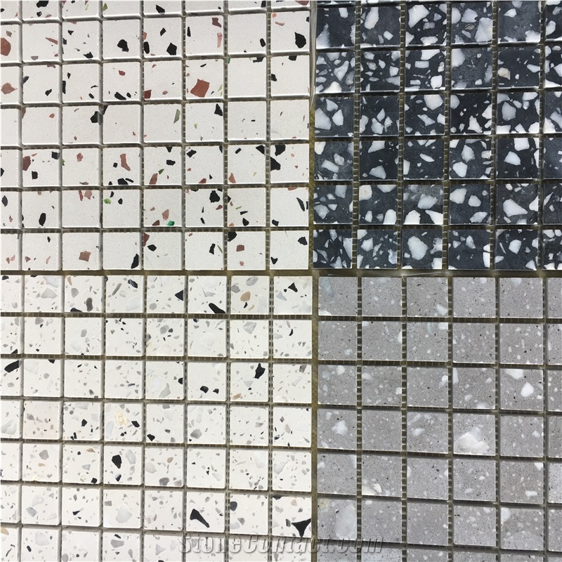 Square White Terrazzo Backsplash Mosaic Kitchen Floor Tile 