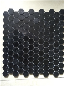 1" Hexagon Black Marble Mosaic Design Marquina Kitchen Tile