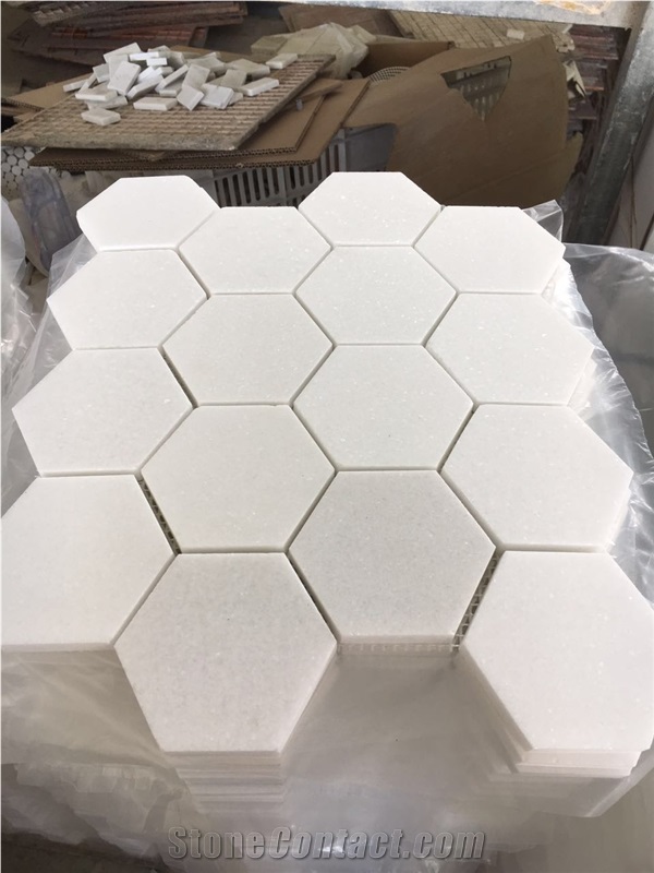 3" Hexagon Thassos Mosaic Design Marble Wall Backsplash Tile