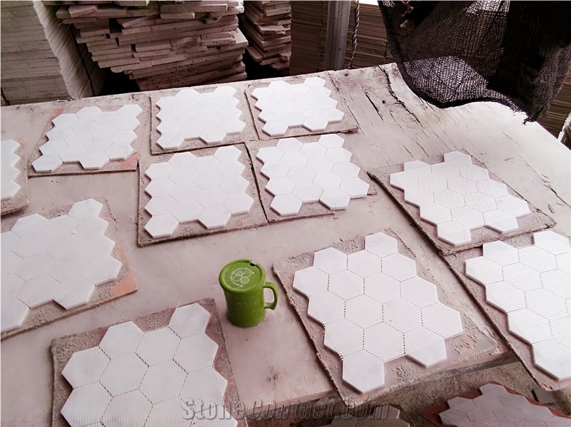 3" Hexgagon Thassos Kitchen Backsplash Mosaic Tile Design