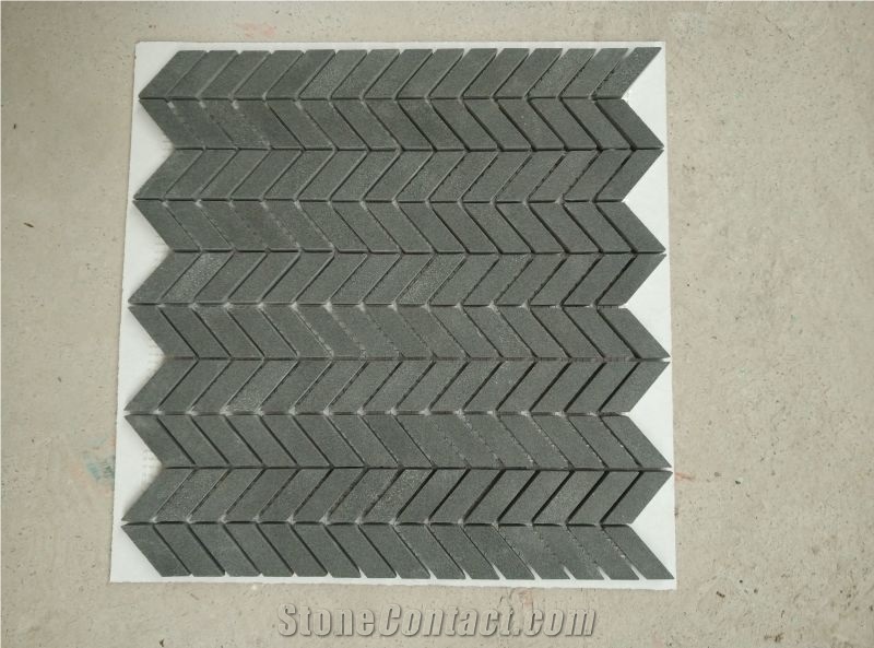 Black Andesite Chevron Wall Mosaic Design Backsplash Tile