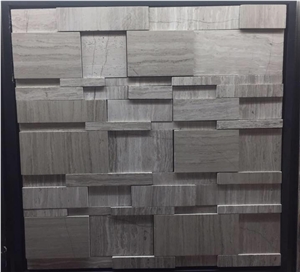 Brick Grey Wood Mosaic Design Stacked Marble Ktichen Tile