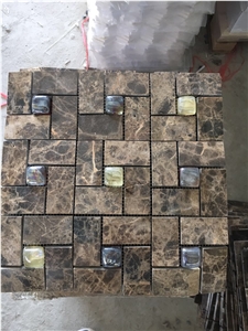 Brick Marble Mosaic Tile Dark Emperador Basket Weave Wall