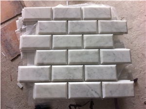 Brick Marble Wall Mosaic Beveled 2X4 Carrara Backspalsh Tile