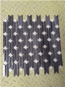 Chevron Kenya Black Wall Mosaic Square Thassos Tile Design