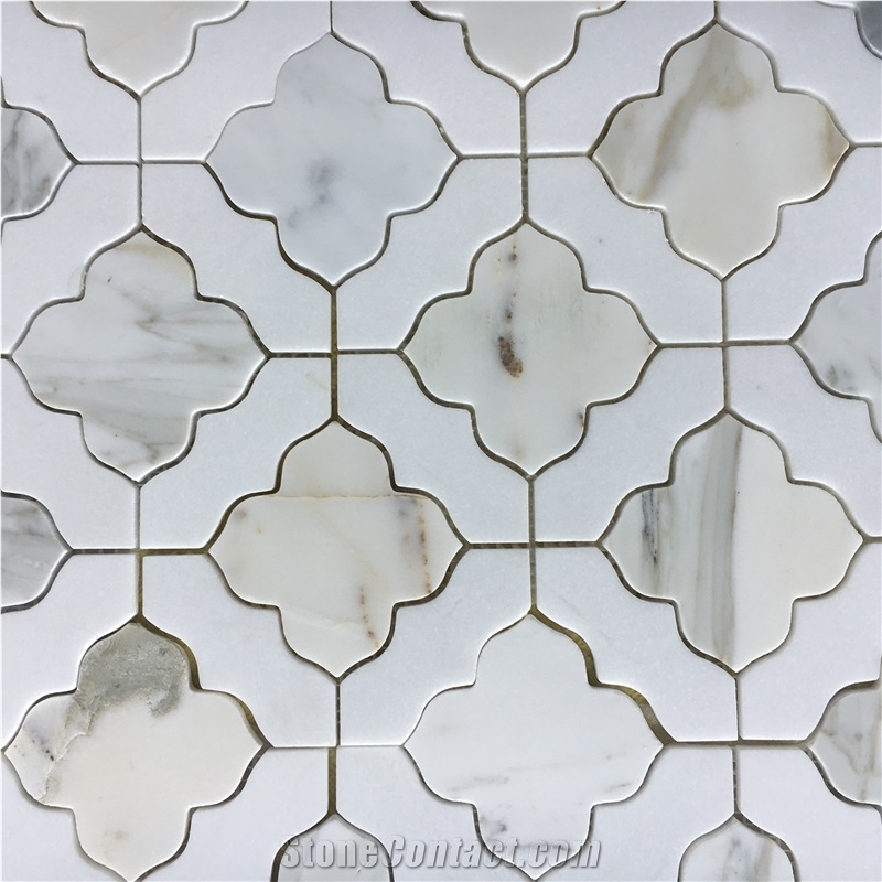 Chipped Marble Mosaic Calacatta Oro Gold Floor Mosaic Design