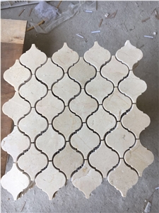 Chipped Marble Mosaic Design 2" Lantern Crema Marfil Tile