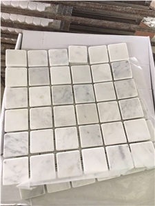 Chipped Square Marble Mosaic Tile Tumbled Carrara Backsplash