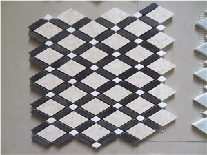 Crema Marfil Rhombus Floor Mosaic Marquina Chevron Wall Tile