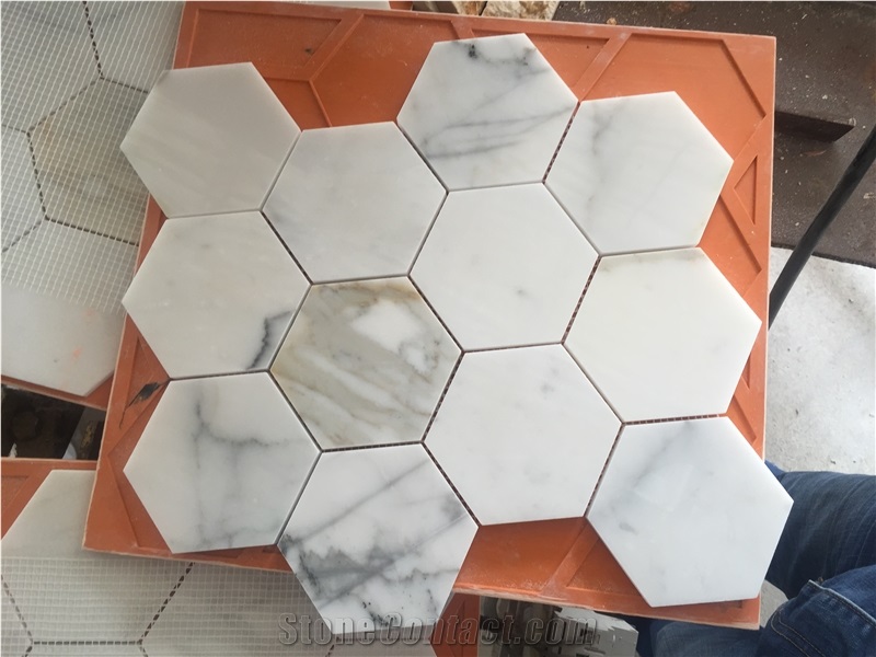 Marble Bath Floor Mosaic 4" Hexagon Calacatta Kitchen Tile 