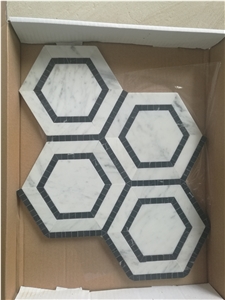 Marble Carrara Hexagon Floor Mosaic Marquina Water-Jet Tile