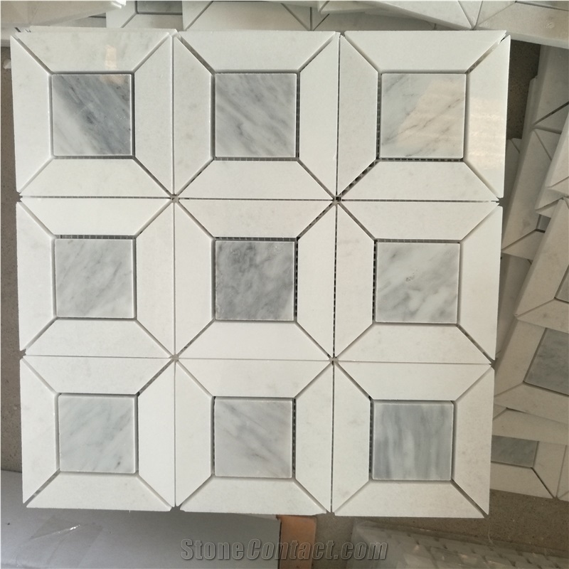 Marble Carrara Hexagon Floor Mosaic Marquina Water-Jet Tile