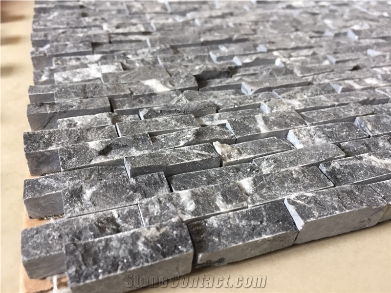 Marble Linear Strips Mosaic Design Split Nero Marquina Wall 