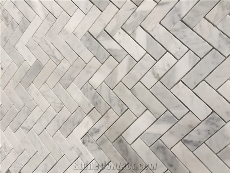 Marble Mosaic Backsplash Wall Carrara Herringbone Floor Tile