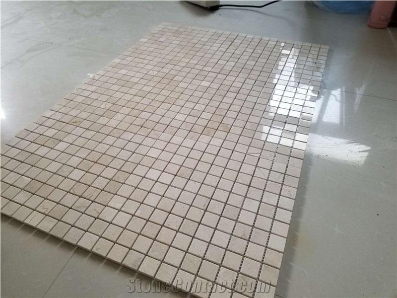 Marble Mosaic Floor Design Crema Marfil Kichen Backsplash 