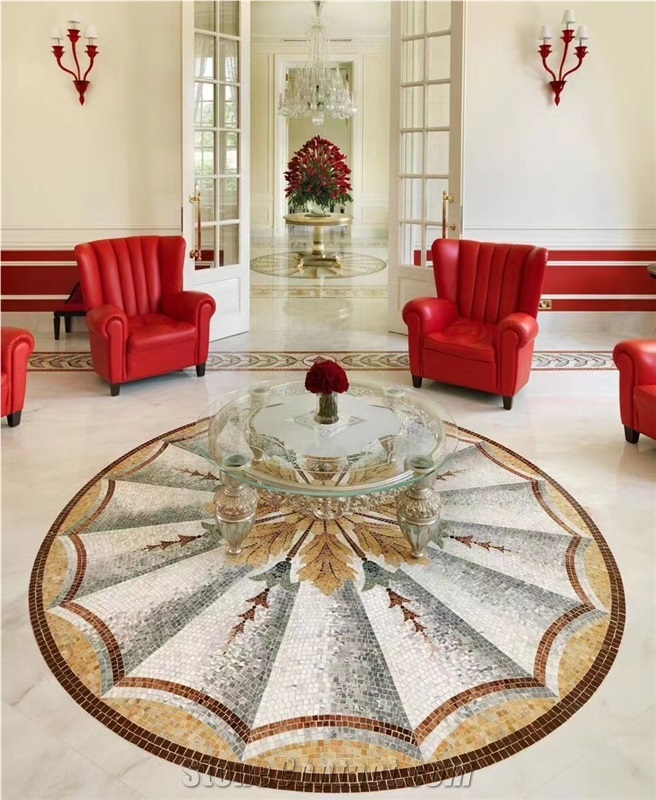 Marble Mosaic Floor Medallion Mixed Colors Round Carpet 