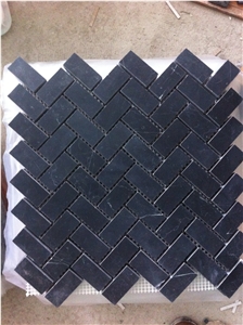 Marble Mosaic Wall Design Marquina Herringbone Backsplash