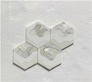 Marble Water-Jet Mosaic Design Pearl Shell Backsplash Tile