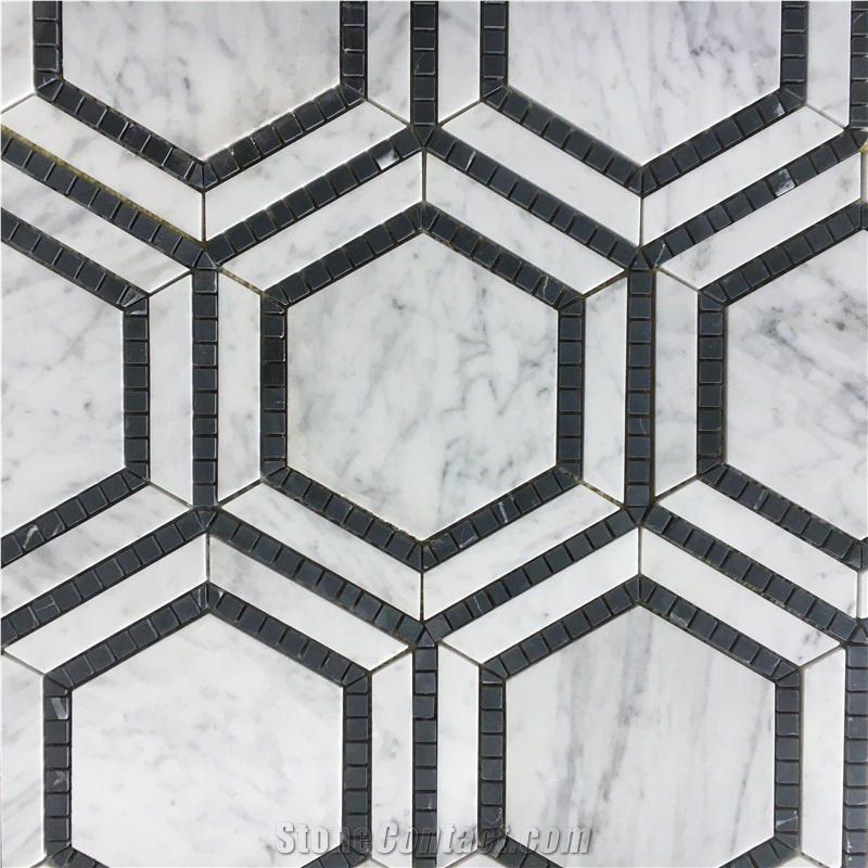 Marble Waterjet Mosaic Pattern Carrara Hexagon Backsplash 