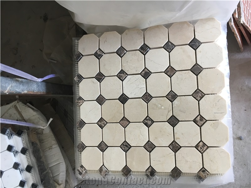 Marquina Dot Mosaic Design Ariston Hexagon Bath Floor Tile  