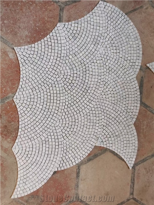 Mixed Marble Backsplash Wall Mosaic Thassos Linear Strips 