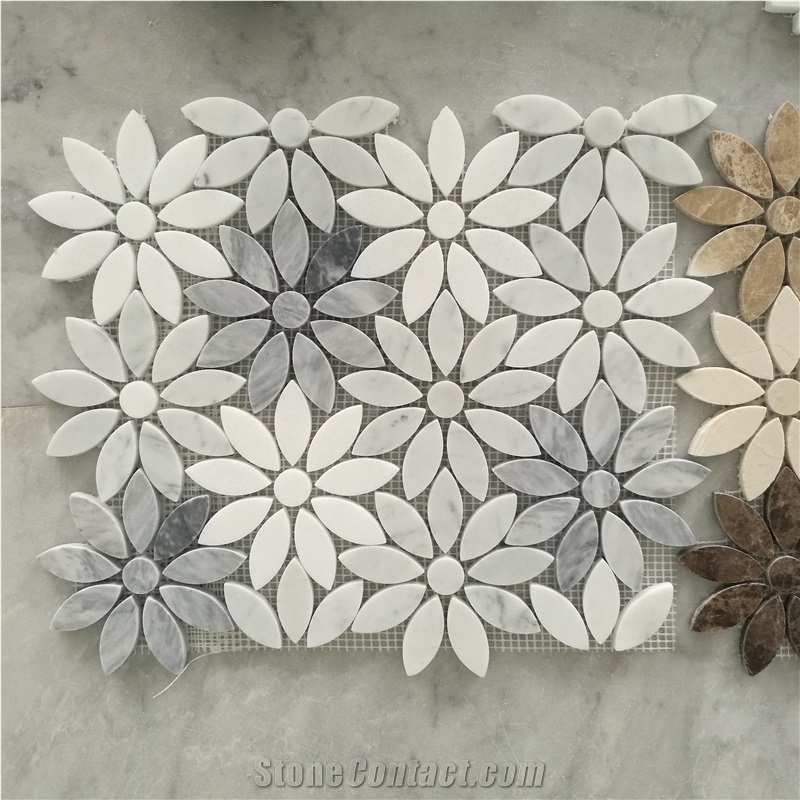 Mixed Marble Chevron Floor Mosaic 3D Pattern Backsplash Tile