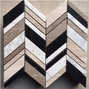 Mixed Marble Floor Design Mosaic Carrara Chevron Bath Tile