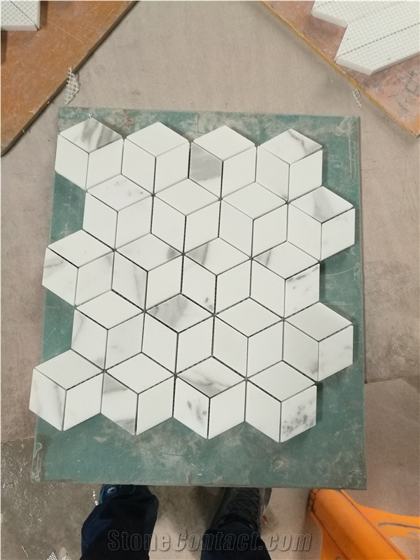 Rhombus Calacatta Mosaic Design Marble Hexagon Floor Tile 