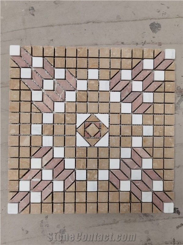 Square Light Emperador Floor Mosaic Design Thassos Pattern 